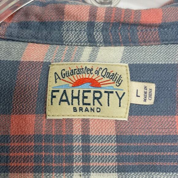 Faherty gray orange plaid button up down long sleeve men's shirt size Large - Picture 5 of 11